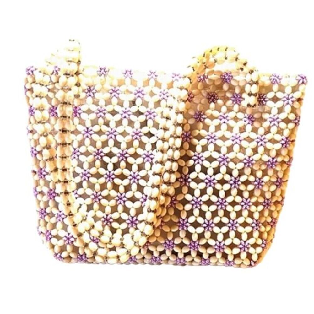 Beaded Art to wear Vintage Bag Two Handled Zip Closure Summer Shoulder Bag